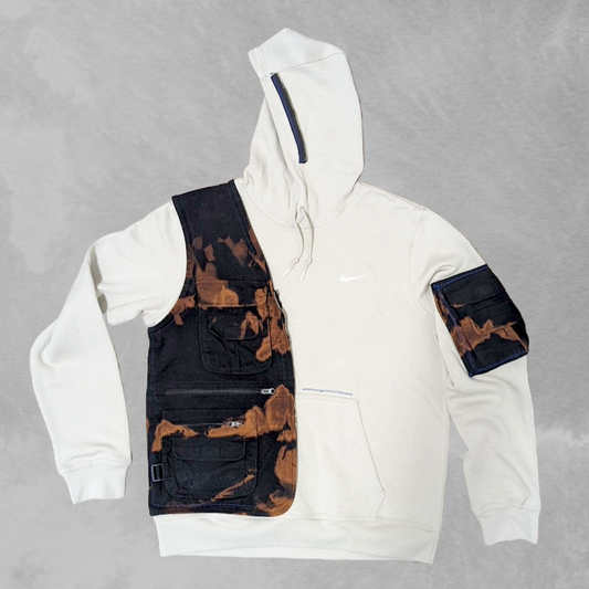 Reworked Nike Bleach Dyed Pullover Cream/Black (L)