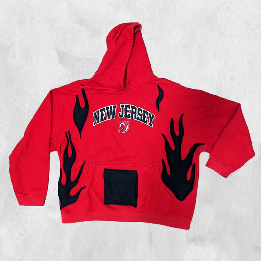 Reworked Official New Jersey Devils NHL Hoodie Red/Blk (2XL)