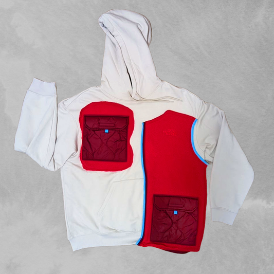 Reworked Northface Tech Fleece Pullover Cream/Red/Blue (L)